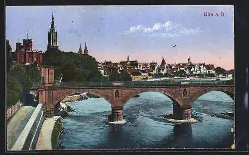 AK Ulm a. D., Brücke und Münster in der Stadt