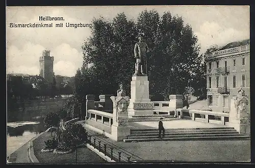 AK Heilbronn, Bismarckdenkmal mit Umgebung