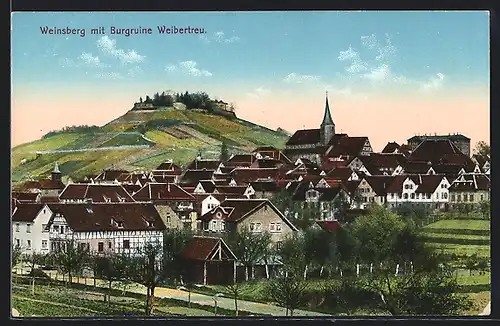 AK Weinsberg, Ortsansicht mit Burgruine Weibertreu