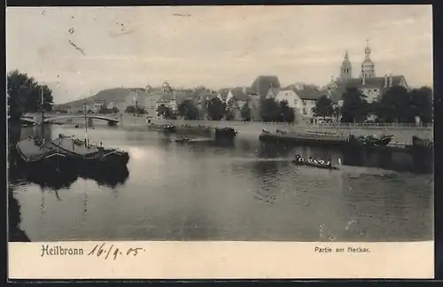 AK Heilbronn, Partie am Neckar, Schiffe, Kirche