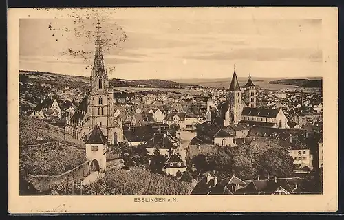 AK Esslingen a. N., Totalansicht mit Kirchen, Häuser und Landschaft