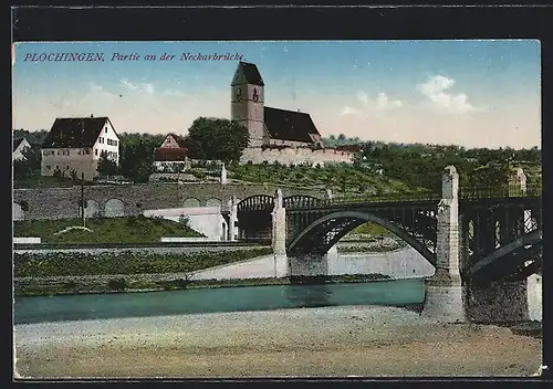 AK Plochingen, Partie an der Neckarbrücke