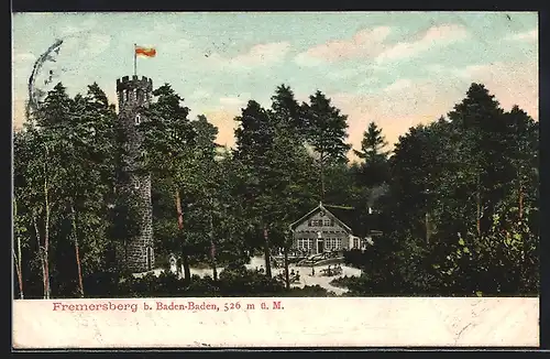 AK Baden-Baden, Aussichtsturm auf dem Fremersberg