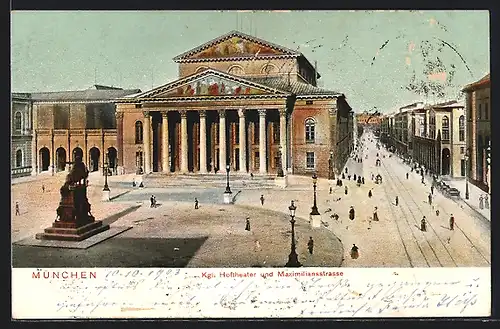 Lithographie München, Kgl. Hoftheater und Maximilianstrasse