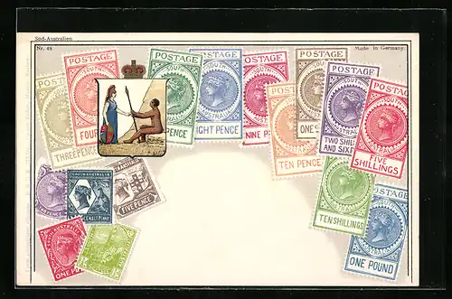 AK Australien, Briefmarken aus Südaustralien