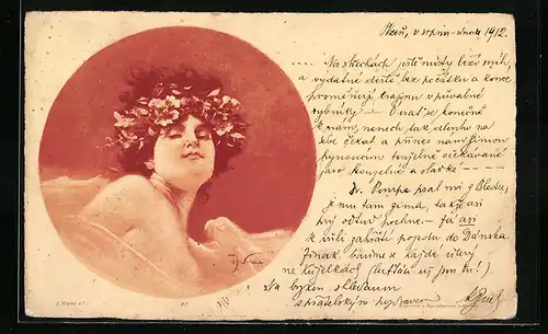 Künstler-AK Mädchenporträt im Jugendstil