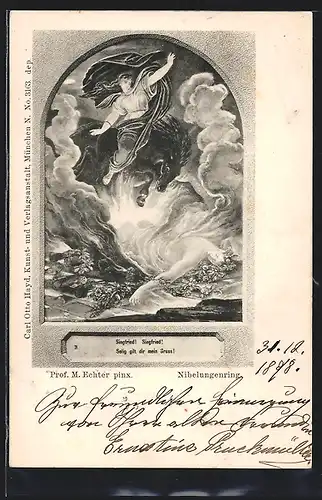 Künstler-AK Nibelungenring, Siegfried auf seinem Pferd