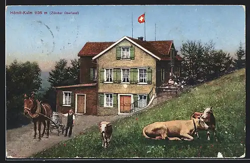 AK Hörnli-Kulm, Pferdefuhrwerk am Gasthof