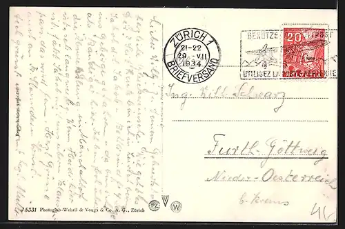 AK Zürich, Strassenpartie an der Hauptpost