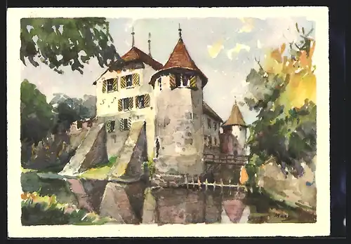 Künstler-AK Hallwil, Blick zum Schloss
