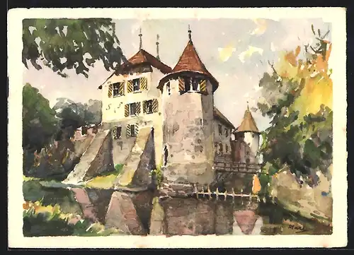 Künstler-AK Hallwil, Blick zum Schloss