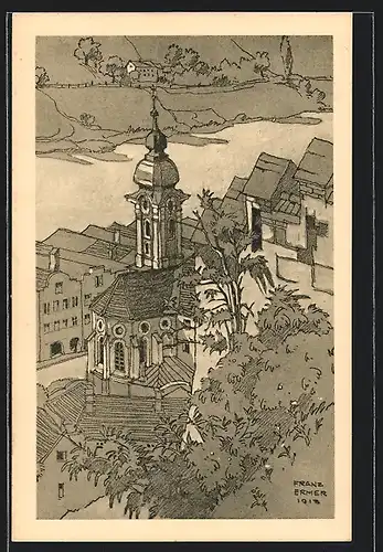 AK Burghausen a. Salzach, Blick auf die Spitalkirche