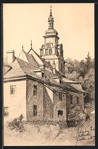 Künstler-AK Rudolstadt, Ludwigsbirg und Stadtkirche
