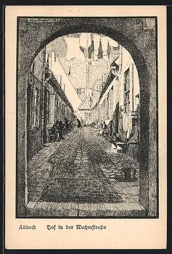 Künstler-AK Lübeck, Hof in der Wahmstrasse