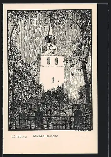 Künstler-AK K. Blossfeld: Lüneburg, Blick zur Michaeliskirche