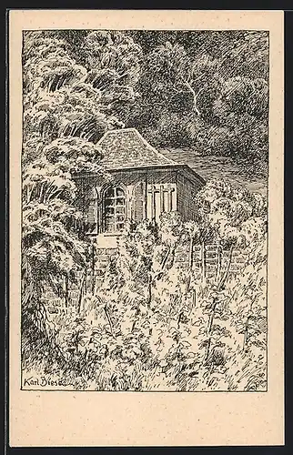 Künstler-AK Carl Biese: Gartenhaus an der NEckarhalde