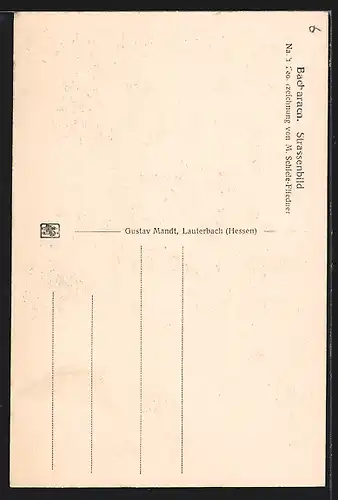 Künstler-AK Bacharach, Strassenpartie mit Kirchturm