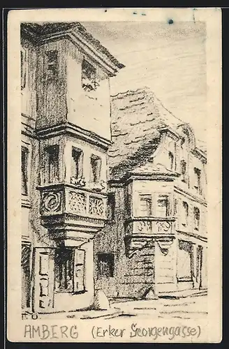 AK Amberg i.O., Erker an Bürgerhäusern in der Georgenstrasse