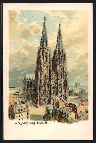 Lithographie Köln, Darstellung vom Dom