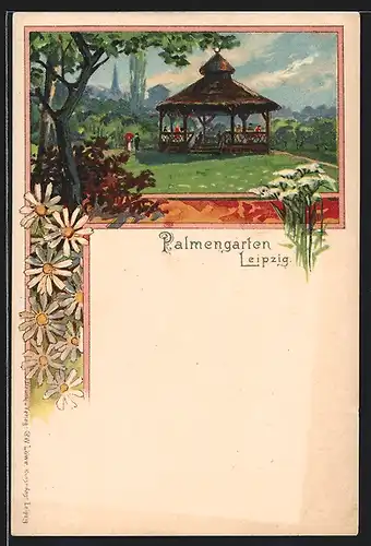 Lithographie Leipzig, Partie im Palmengarten