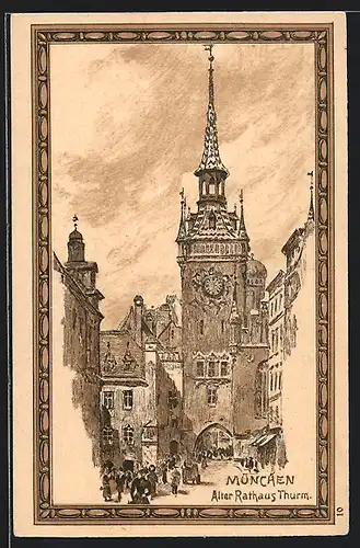 Künstler-AK München, Alter Rathaus-Turm