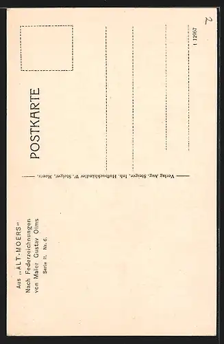 Künstler-AK Alt-Moers, Möschenberg nach Federzeichnung v. Gustav Olms