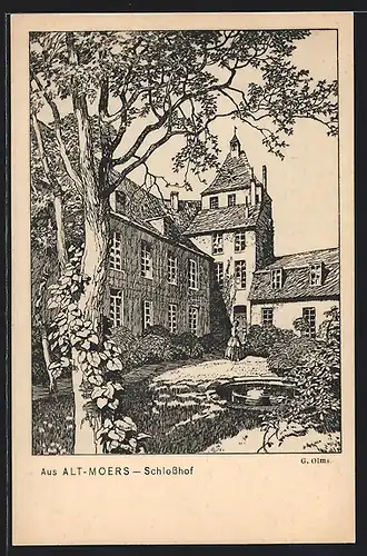 Künstler-AK Alt-Moers, Schlosshof