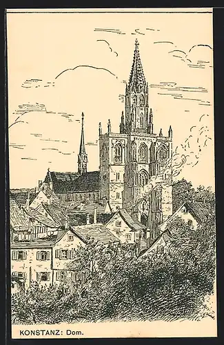 Künstler-AK Konstanz, Blick zum Dom