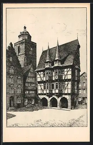 Künstler-AK Alsfeld, das Rathaus am Marktplatz