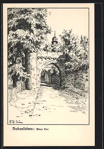 Künstler-AK Hohensolms, Partie am alten Tor