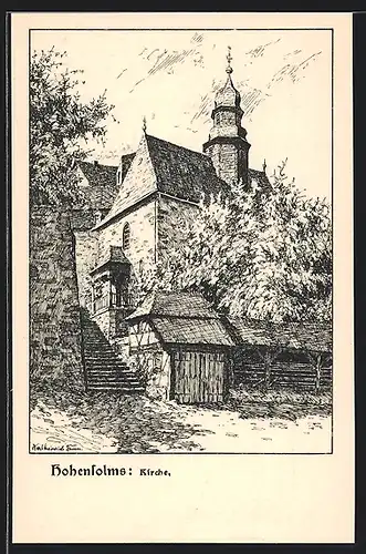 Künstler-AK Hohensolms, An der Kirche