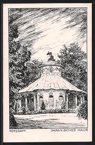 Künstler-AK Potsdam, Blick auf japanisches Haus