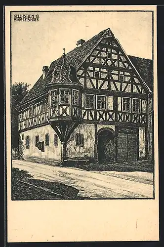 Künstler-AK Gelchsheim Bz. O., Gesamtansicht des Rathauses