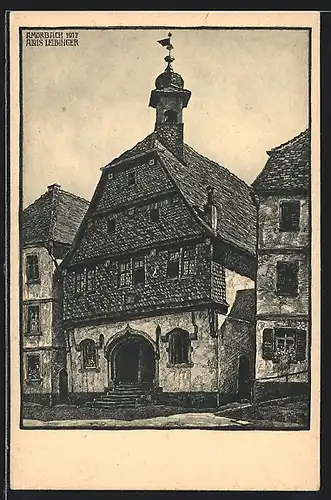 Künstler-AK Amorbach, Blick auf das alte Rathaus