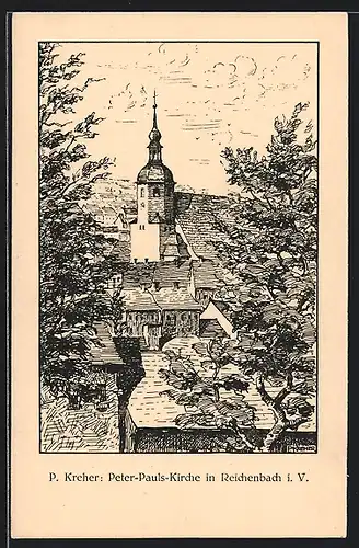 Künstler-AK Reichenbach i. V., Peter-Pauls-Kirche