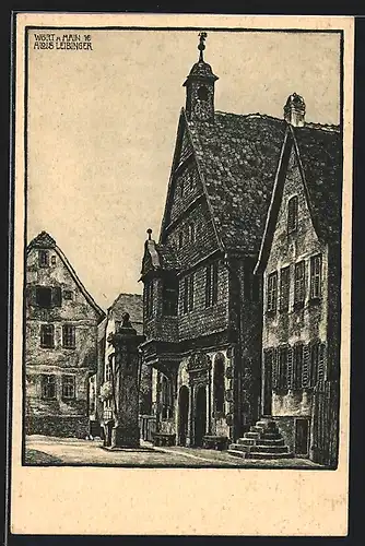 Künstler-AK Wörth a. M., Blick auf das Rathaus