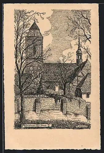 Künstler-AK Güstrow, Blick zum Dom
