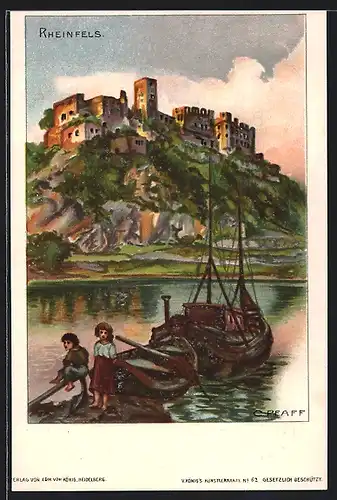Künstler-AK Sankt Goar, Burgruine Rheinfels