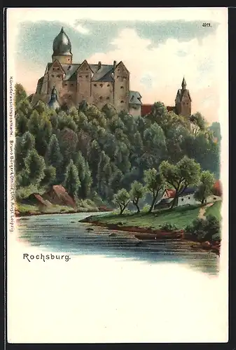 Lithographie Rochsburg, Blick zur Burg