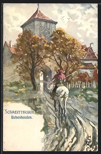 Künstler-AK Bebenhausen, Schreitturm mit Reiter