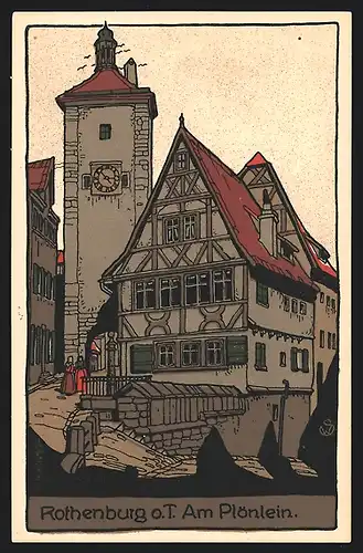 Steindruck-AK Rothenburg o. T., Partie am Plönlein