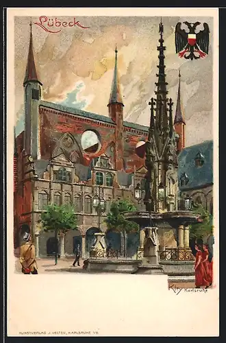 Künstler-AK Heinrich Kley: Lübeck, Rathaus, Wappen