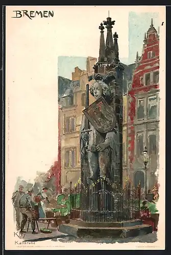 Künstler-AK Heinrich Kley: Bremen, Roland-Statue