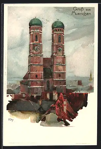 Künstler-AK München, Blick auf die Frauenkirche
