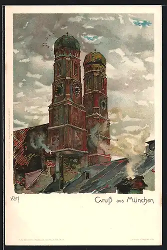 Künstler-AK Heinrich Kley: München, Die Türme der Frauenkirche