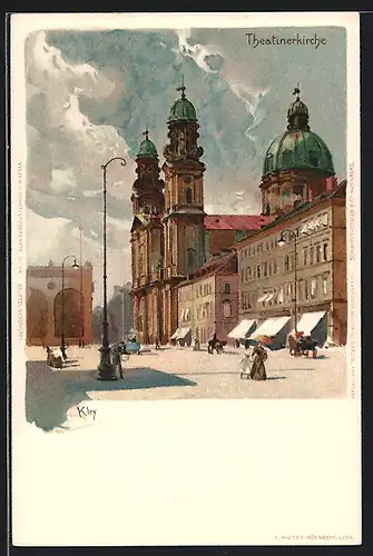 Künstler-Lithographie Heinrich Kley: München, Partie an der Theatinerkirche