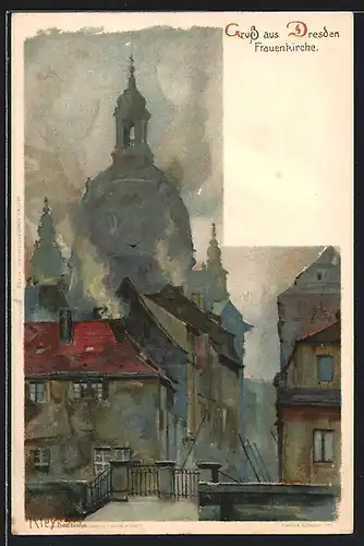 Künstler-AK Dresden, Partie mit Frauenkirche