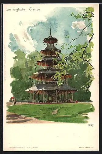 Künstler-AK Heinrich Kley: München, Chinesischer Turm im englischen Garten
