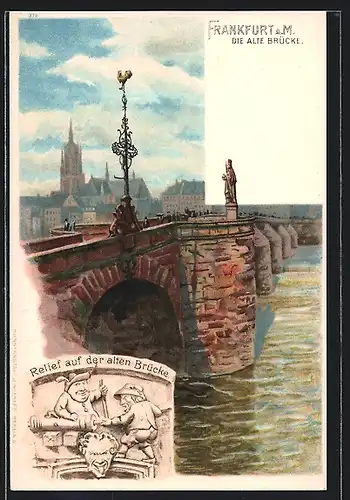 Lithographie Alt-Frankfurt, Die alte Brücke mit Relief