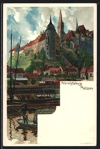 Künstler-AK Heinrich Kley: Meissen, Albrechtsburg mit Booten